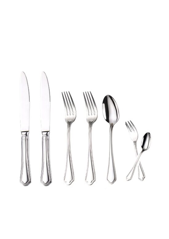 Galda piederumu komplekts - 6 vienības, vintāža stila, sudraba - ar tējkaroti un deserta dakšiņu